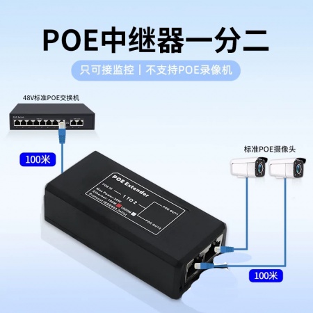 大视野（室内）国标POE 1分2 中继延长器 POE一分二供电模块